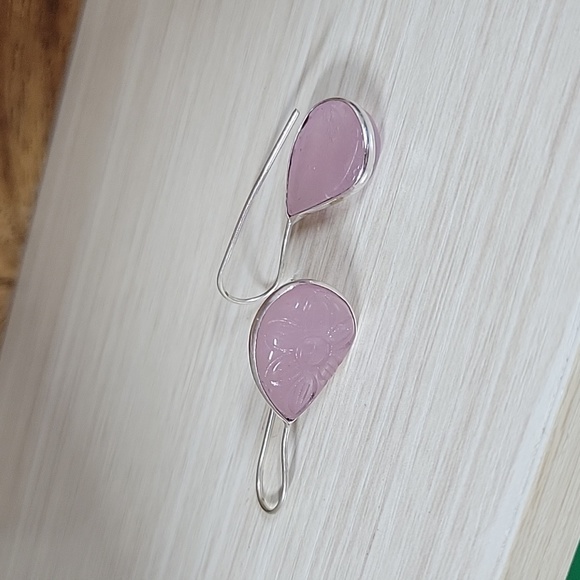 Floral Etched Glass Drop Earrings, lilac - Picture 7 of 7